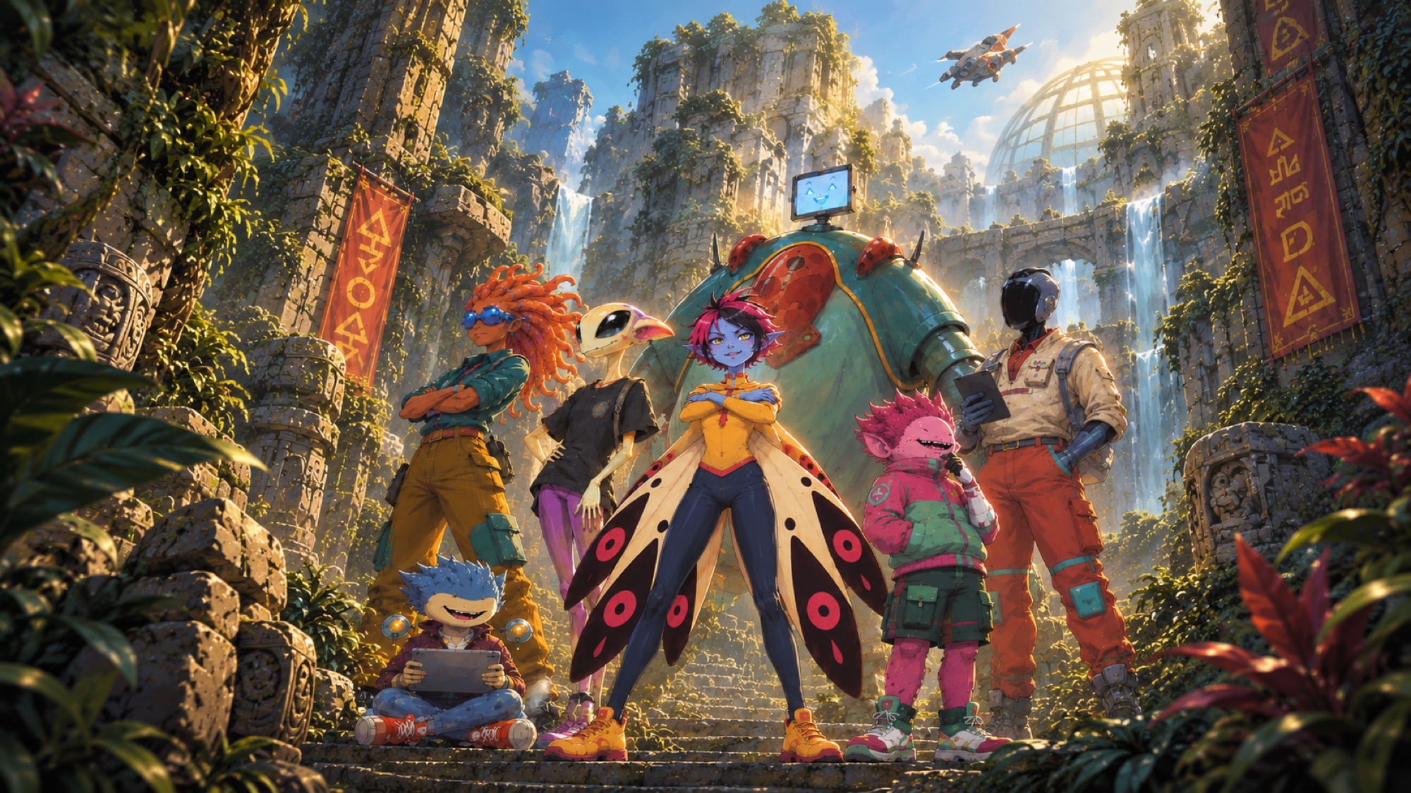 The club gathered in ancient ruins